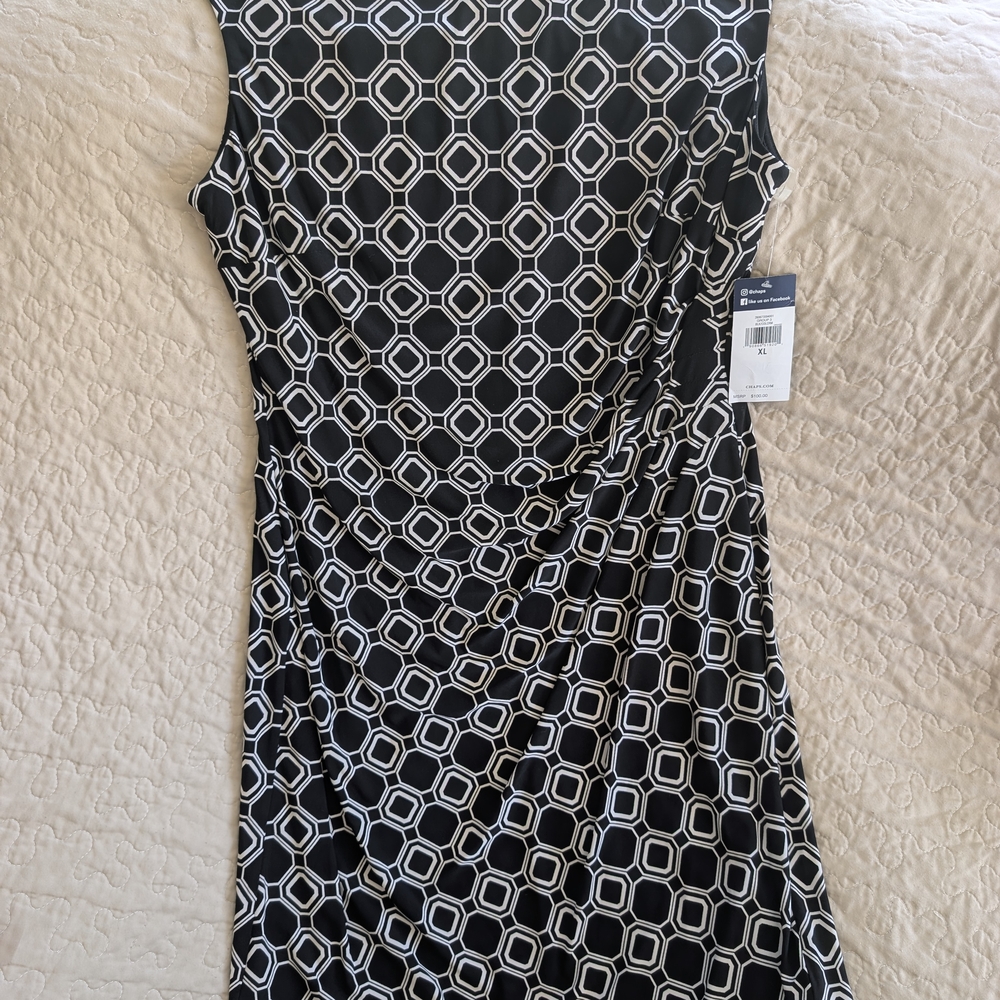 Chaps Black and White Patterned Midi Dress